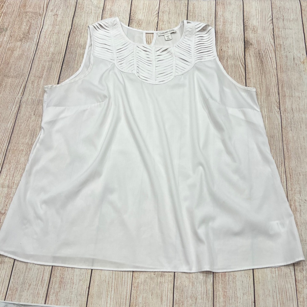 Coldwater Creek White Sleeveless Blouse Lattice Cutout Neck Plus Size 2X 20-22 - Picture 1 of 7